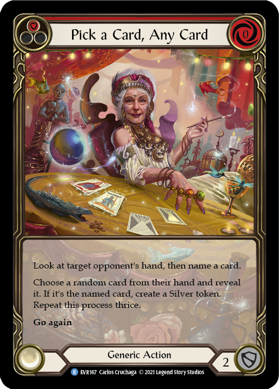 Pick a Card, Any Card (Red) [EVR167] 1st Edition Extended Art Rainbow Foil